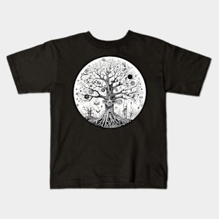 Haunted Tree of Life Spooky Graphic Art Skulls Gothic Tree Kids T-Shirt